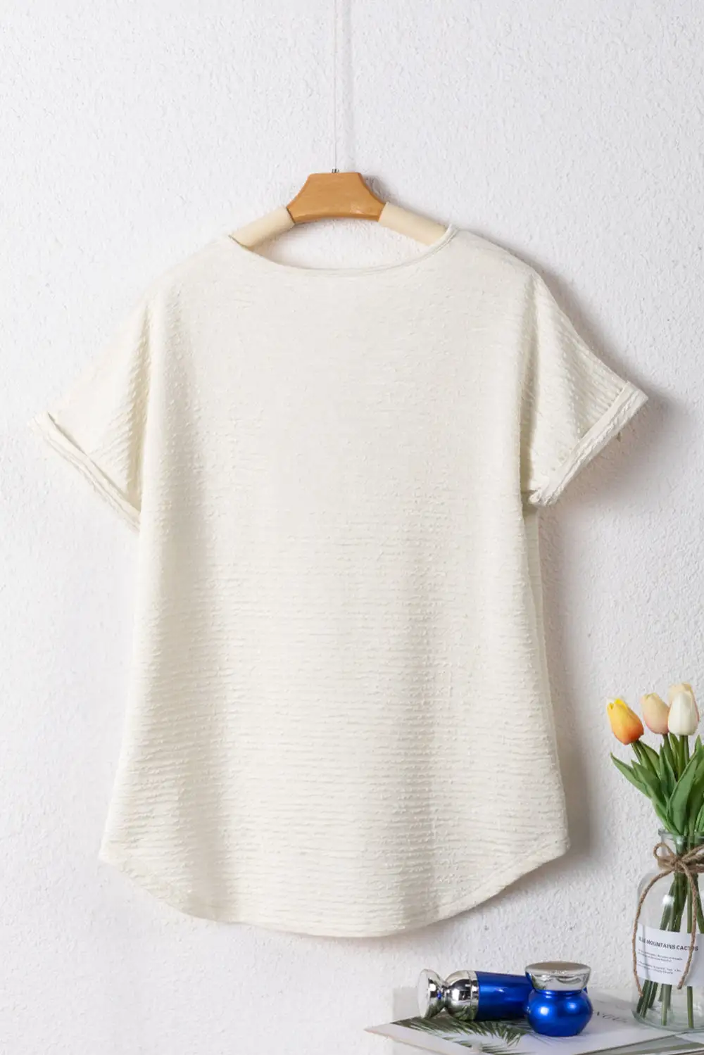 Pale Khaki Textured Wide Sleeve