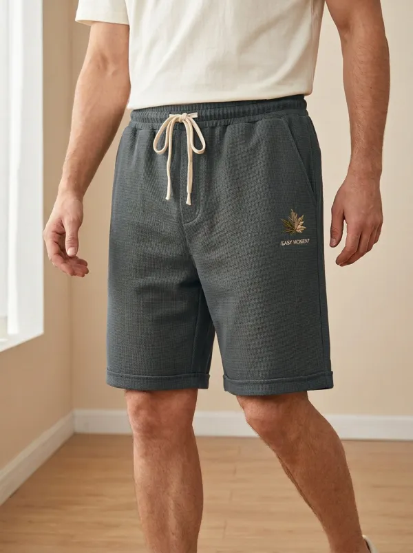 Olive Waffle Knit Drawstring Shorts