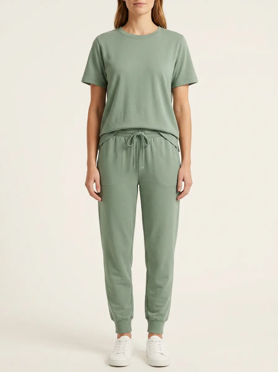 Women's Curved-Pocket Crewneck T-Shirt and Joggers Set