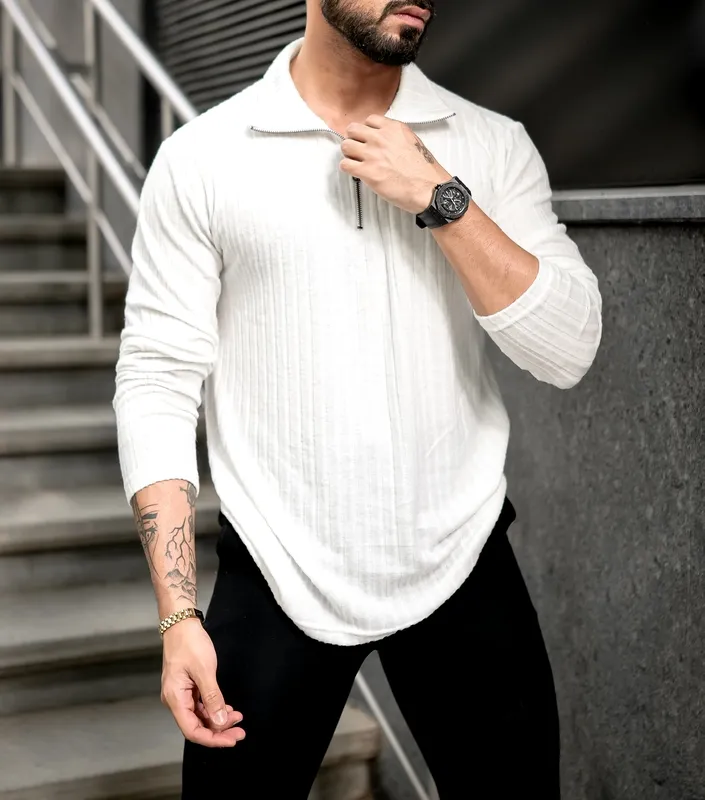 White Button-Down Long Sleeve Casual Shirt