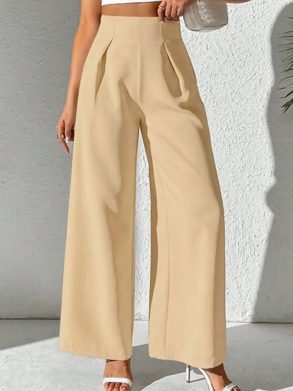 Textured Wide Leg High Waist Pants