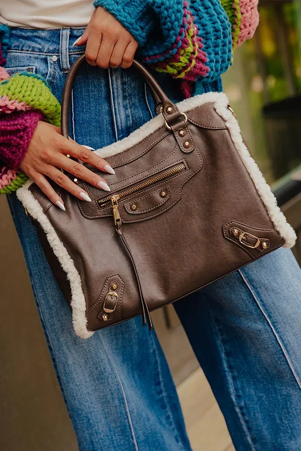 Faux Leather Sherpa Removable-Strap Purse