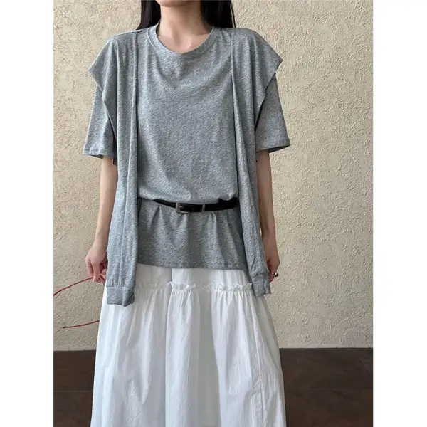 Easy-Wear Two-Layer T-Shirt With Shawl Collar