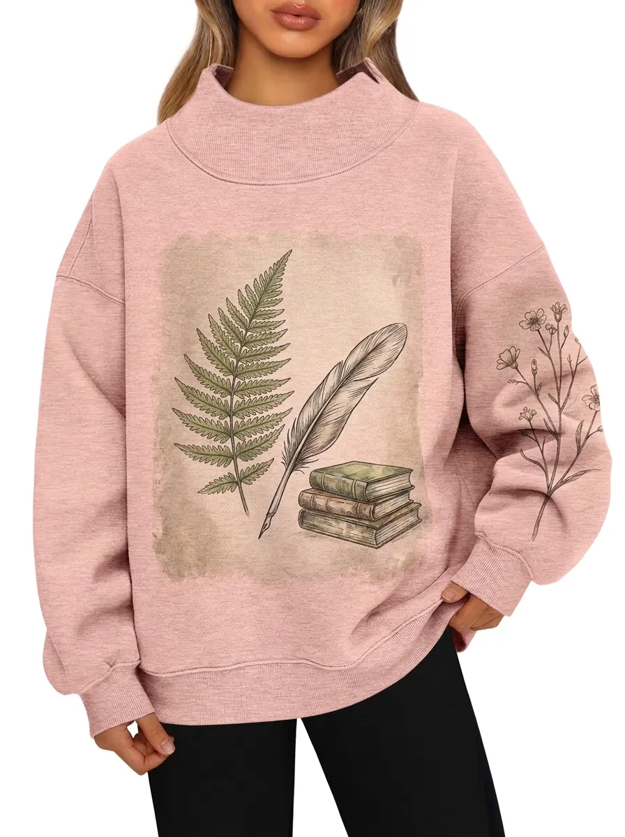 Women's Book Fern Feather Graphic Sweatshirt