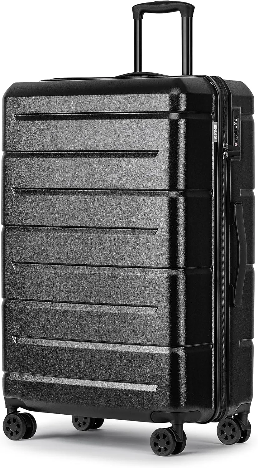 KYME 24 Inch Luggage,Checked Medium Suitcase with Spinner Wheels,Black