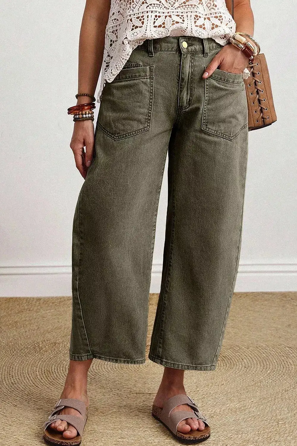 Patch Pocket Barrel Leg Jeans