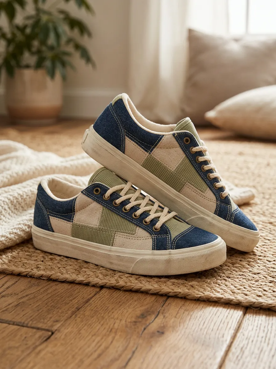 Women's Patchwork Denim Corduroy Printed Sneakers