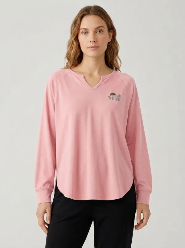 Women's Graphic Notch-Neck Long-Sleeve T-Shirt