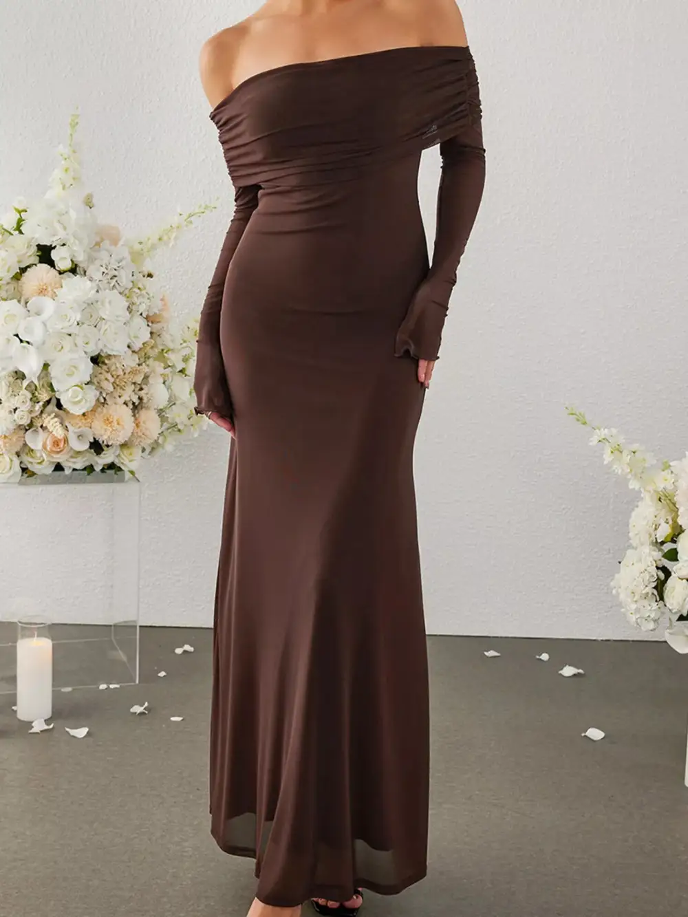 Wearable Cut Ruched Long Sleeve Maxi Dress