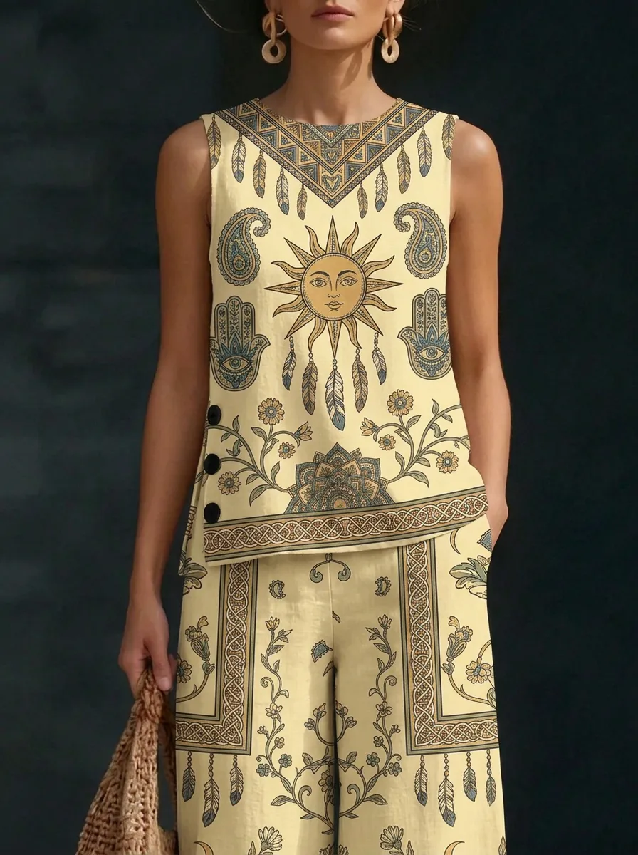 Women's Bohemian Sun Mandala Printed Sleeveless Set