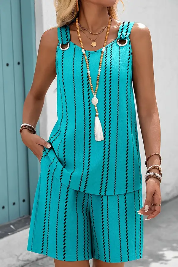 Print Round Neck Two Piece Set