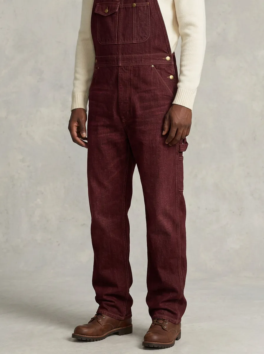 Men's Vintage Style Dark Wash Denim Bib Overalls