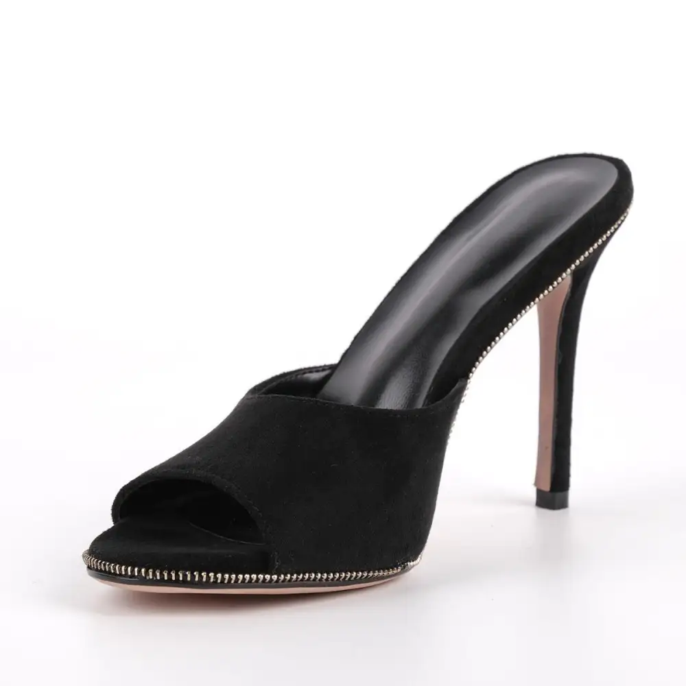 Suede Round Toe Slip On Mule Sandals