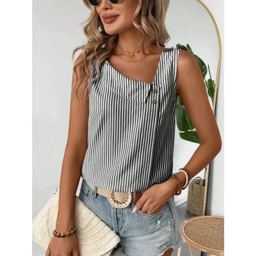 Decorative Button Asymmetrical Tank