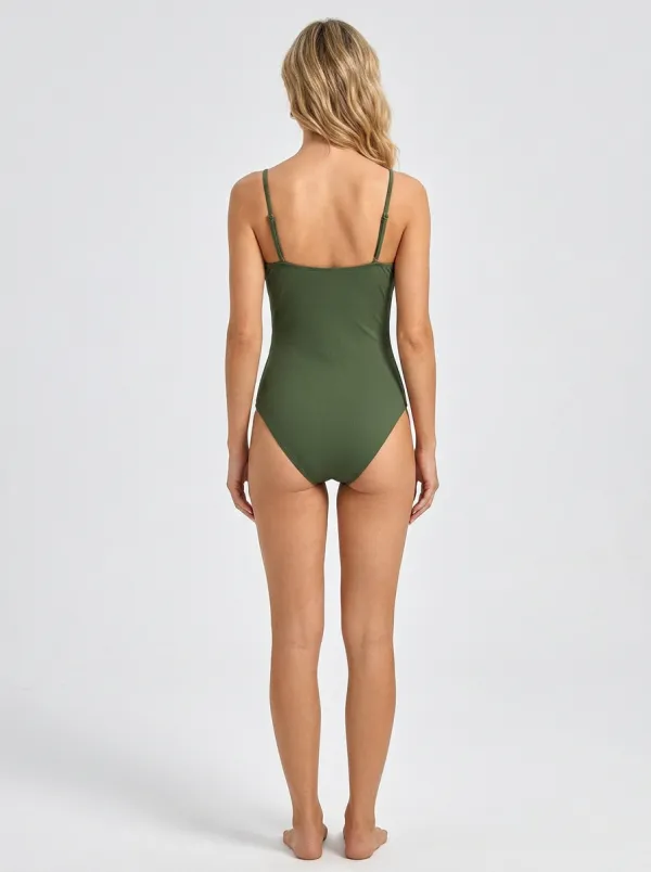 Women's Spaghetti-Strap Wrap-Buckle Wrap Ribbed One-Piece Swimsuit
