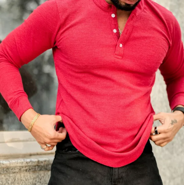 Red Casual Button Up Shirt
