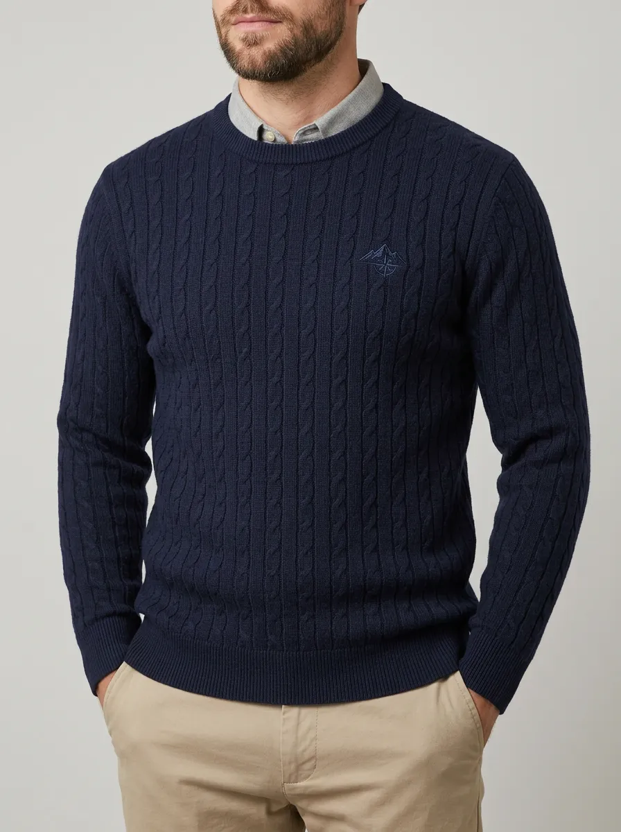 Men's Navy Mountain Adventure Embroidered Knit Sweater