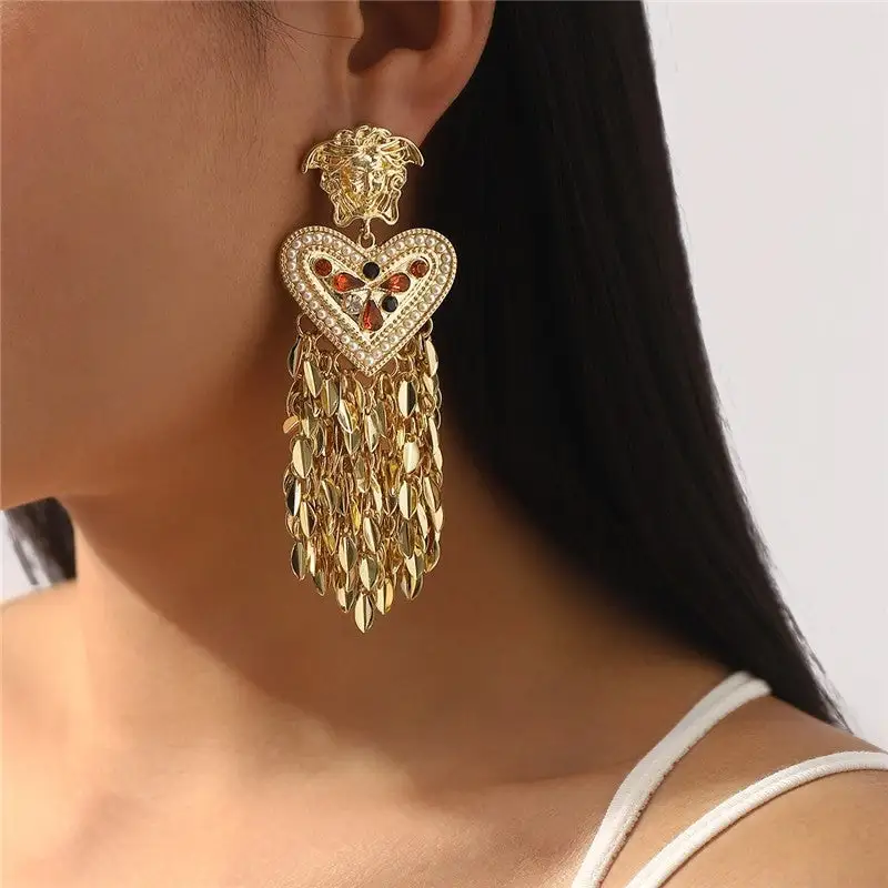 Heart Tassel Drop Earrings