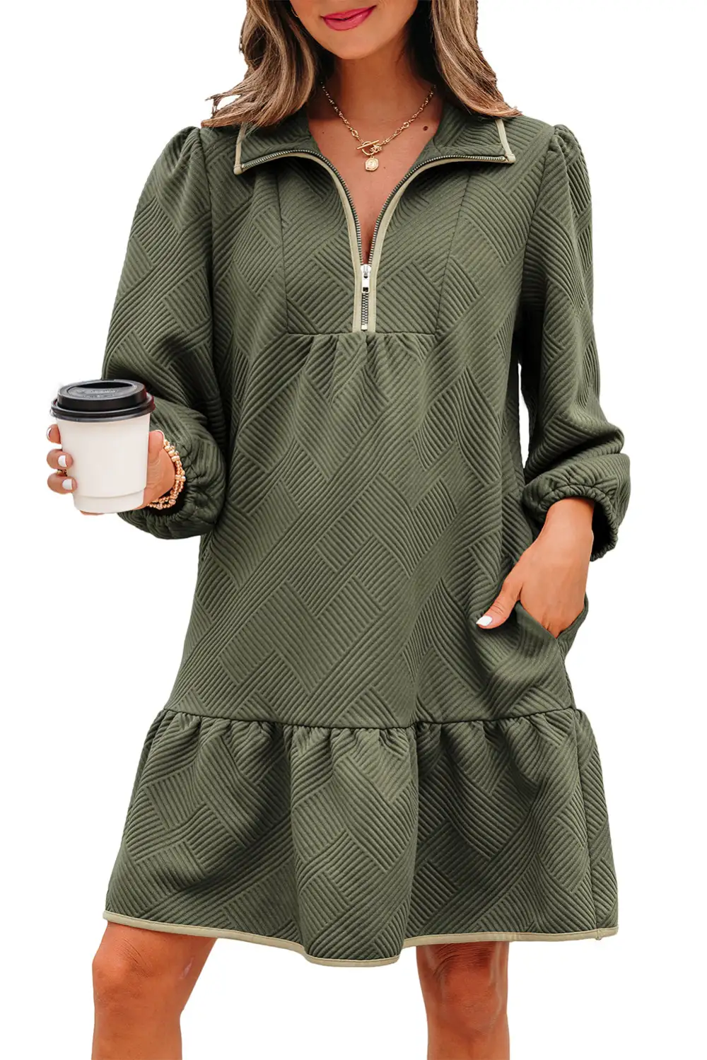 Smooth Finish Zip Front Mini Dress