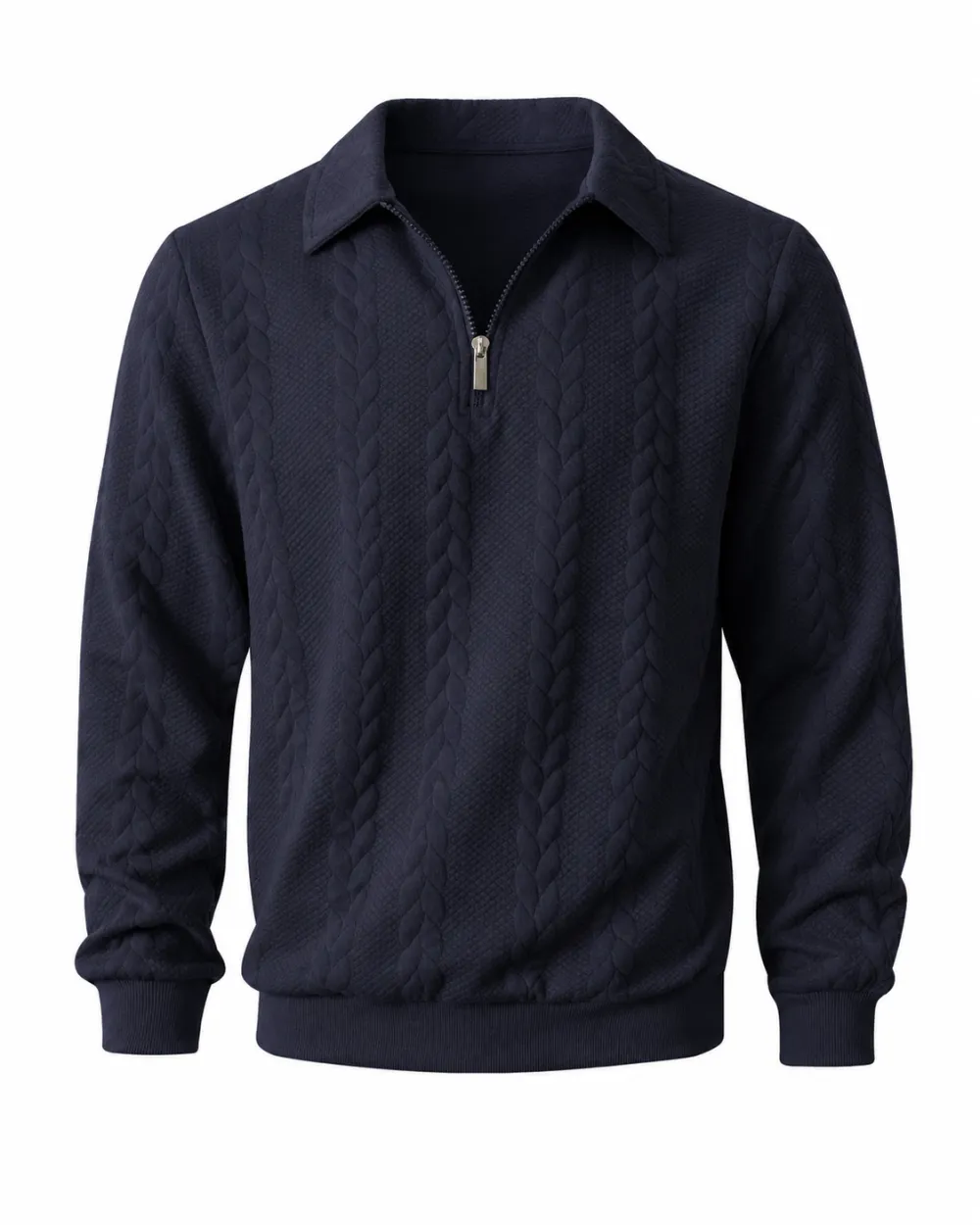 Men's spring knitted long-sleeved slim-fit polo shirt, daily wear, casual and versatile, retro zipper half-button design