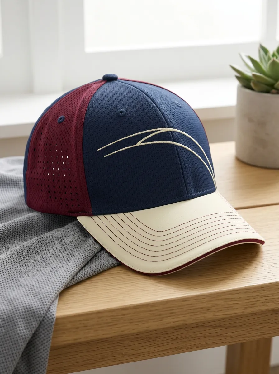 Men's Football Fan Navy Maroon Curved Line Printed Cap
