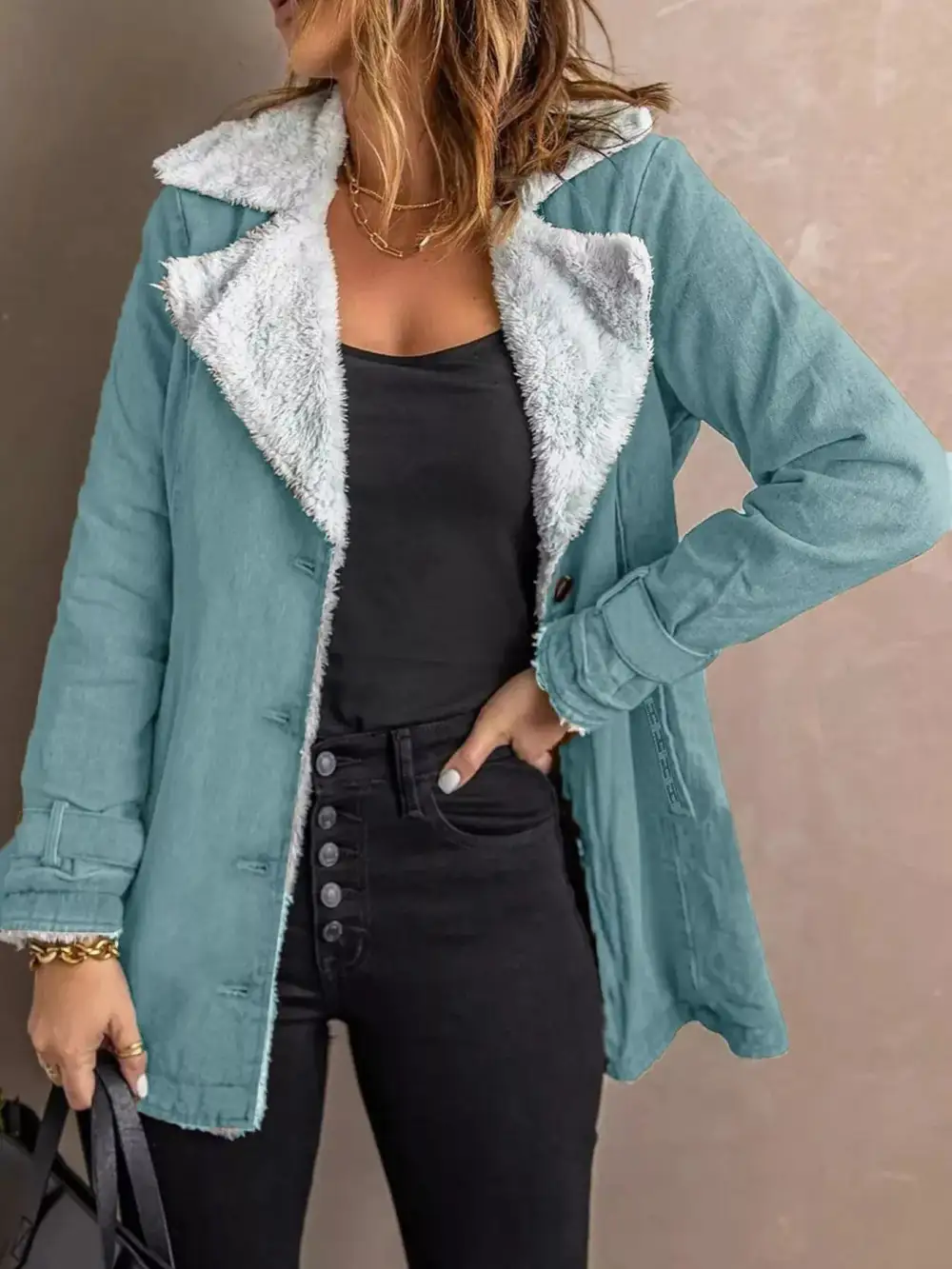 Full Size Sherpa Lined Button Up Outerwear Plus Size