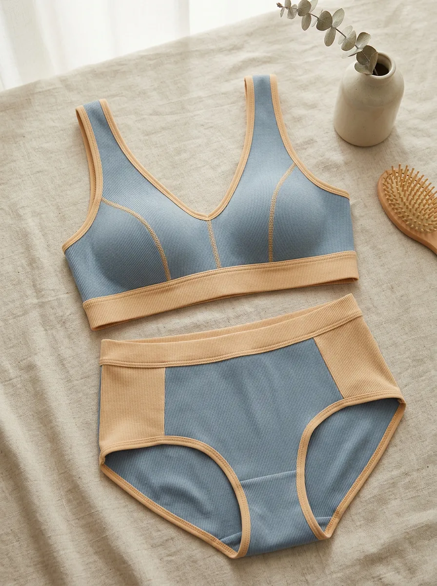 Women's Colorblock Ribbed And Block Lingerie Set