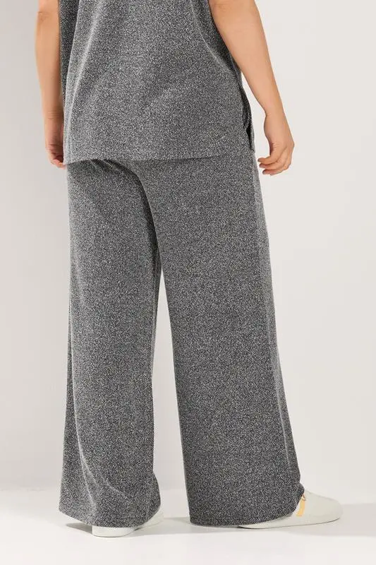 Grey Textured Knit Wide Leg Trousers