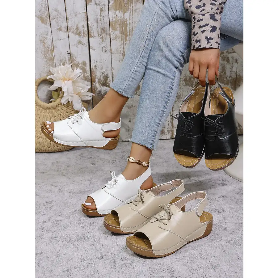 Casual Peep Toe Lace Up Comfort Sandals
