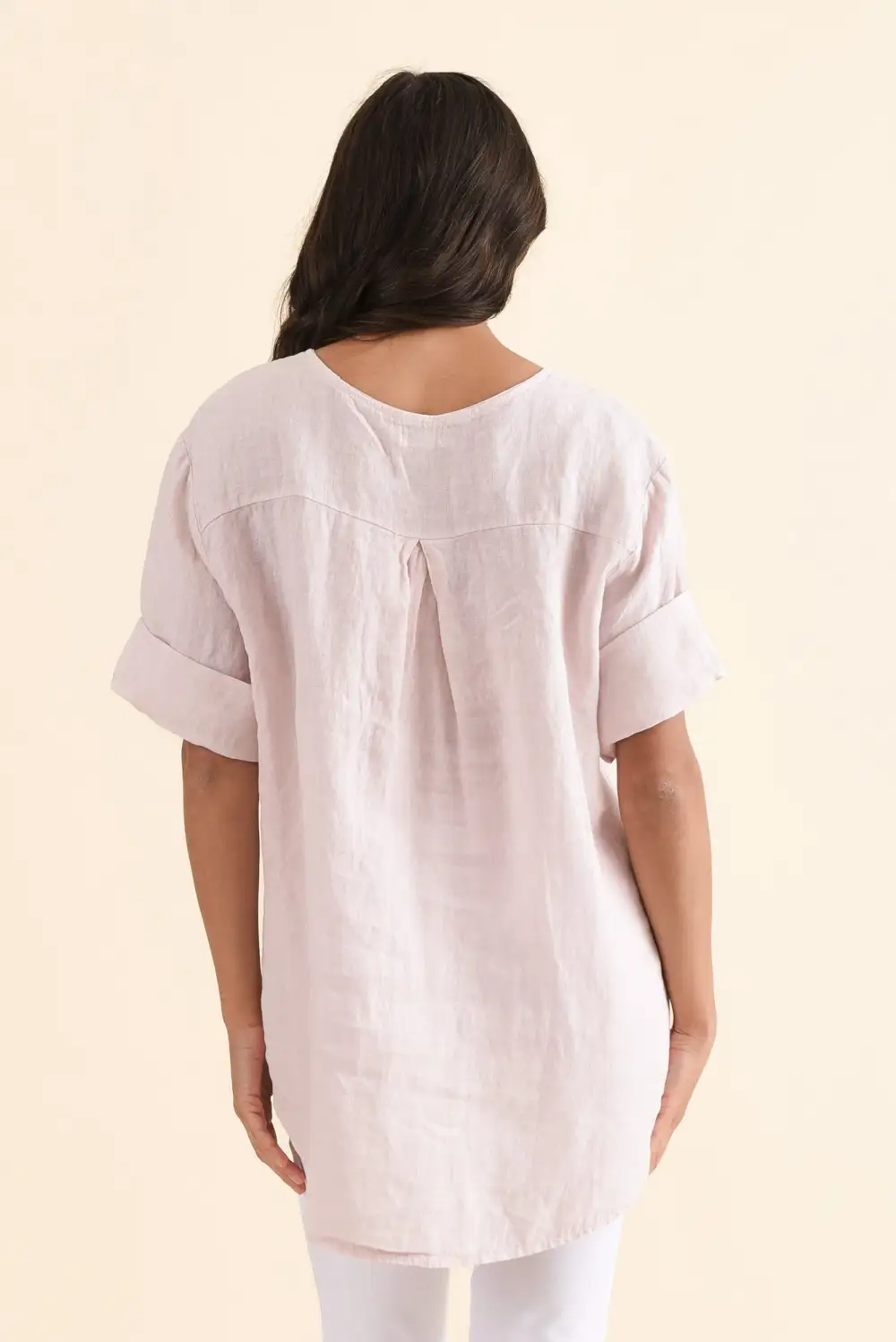 Linen V-Neck Curved Hem Lightweight Top