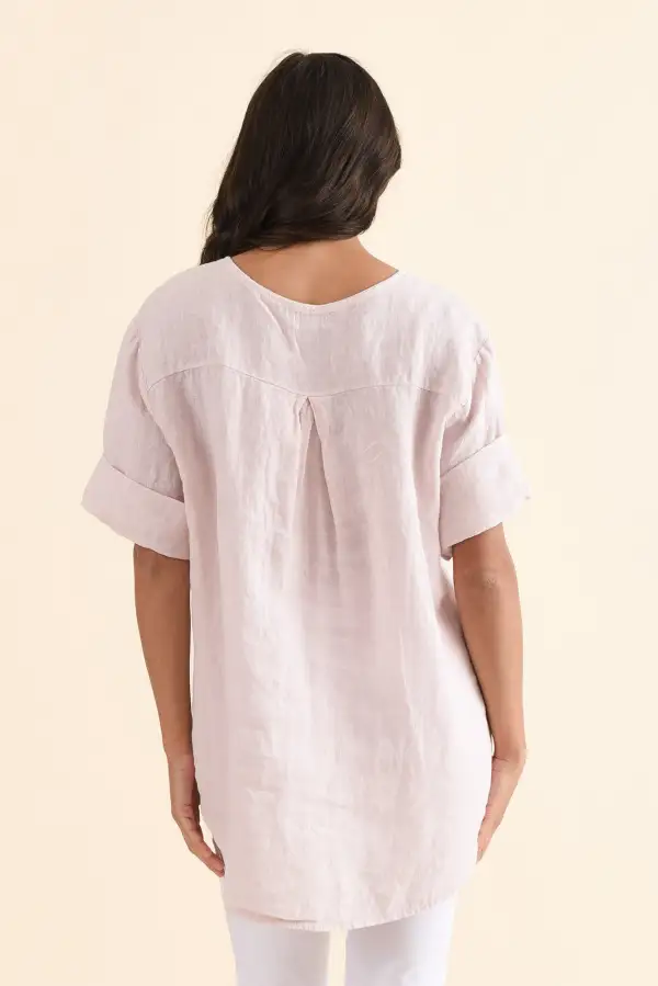 Linen V-Neck Curved Hem Lightweight Top