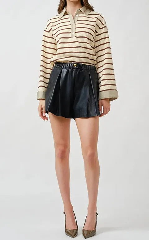 Women's Stripe Print Half Zip Long Sleeve Top