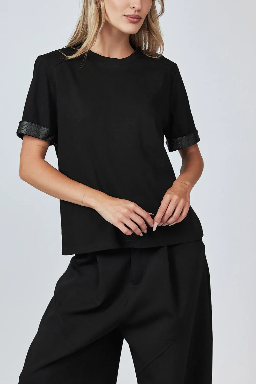 Faux Leather Layered T-Shirt