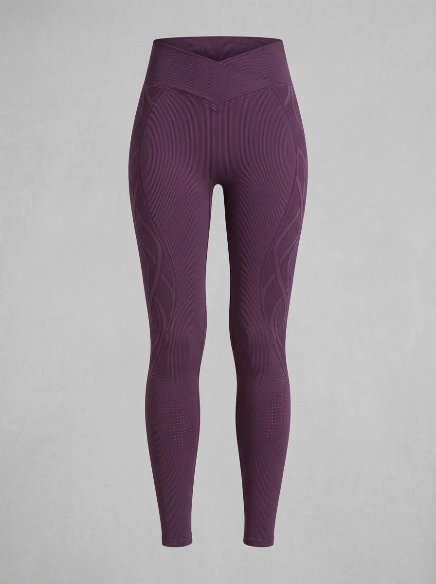 Women's Fitness Yoga Purple Cross-Waist Seamless Printed Leggings