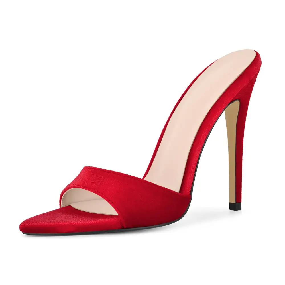 Velvet Pointed Toe Slip On Mule Sandals