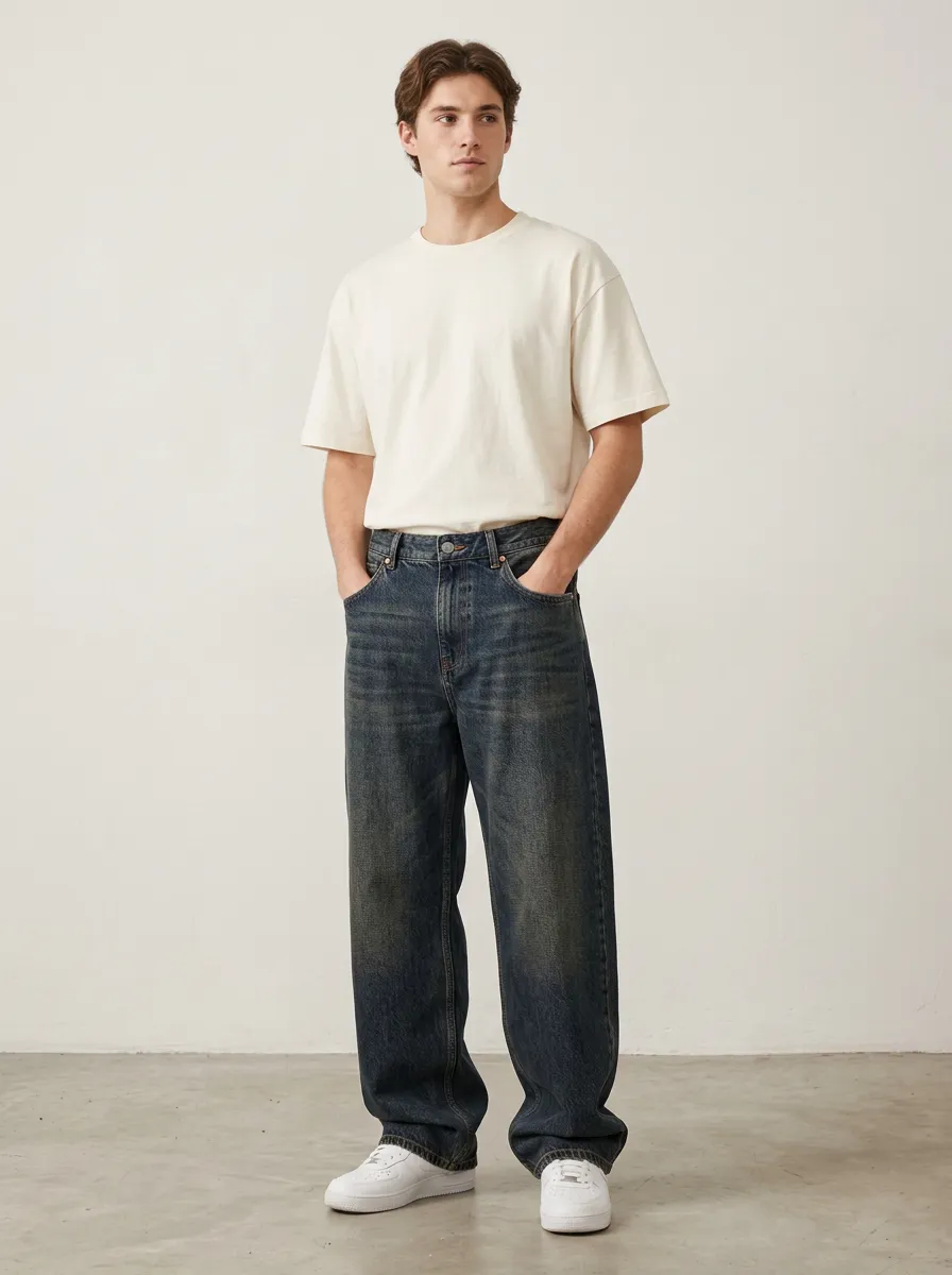 Men's Clean Loose Fit Relaxed Denim Jeans