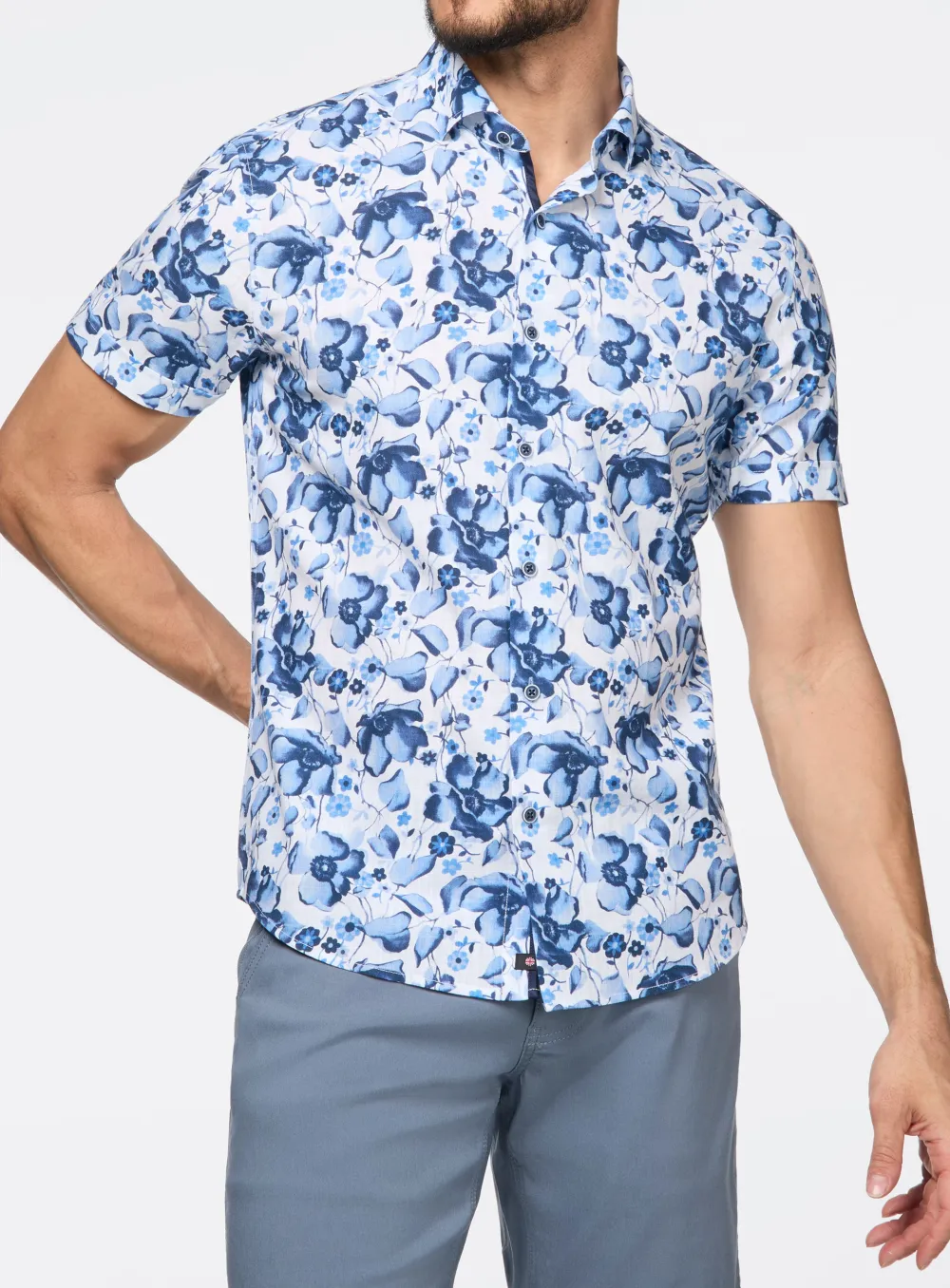 Peony Motif Linen Effect Shirt