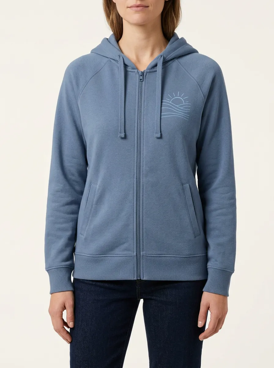 Women's Sun-Wave Graphic Raglan Full-Zip Welt-Pocket Hoodie