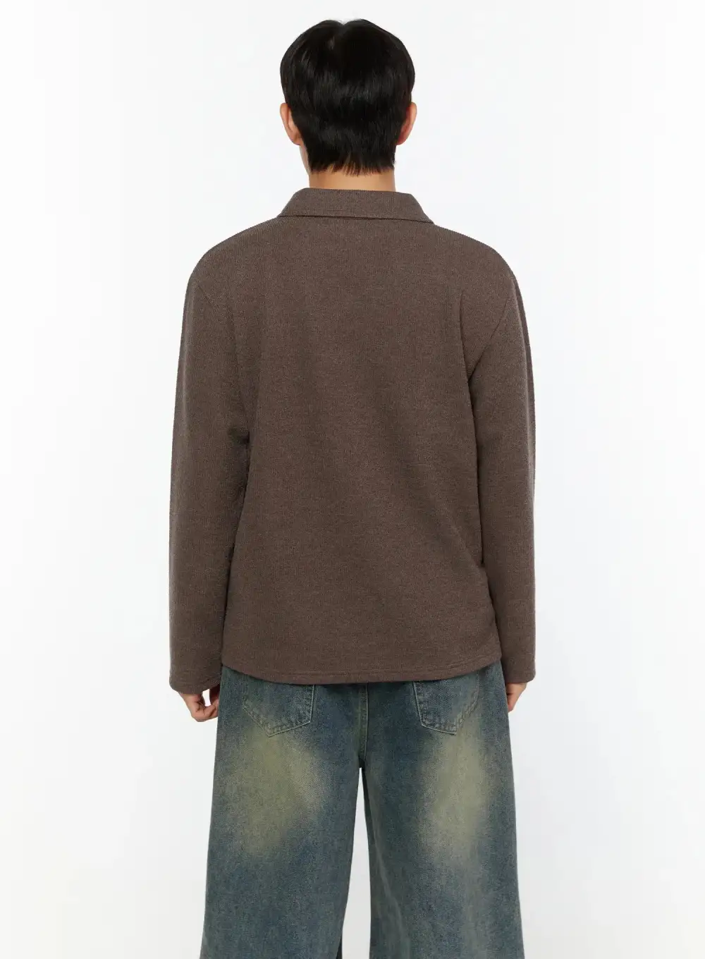 Men's Open Collar Knit Long Sleeve Top