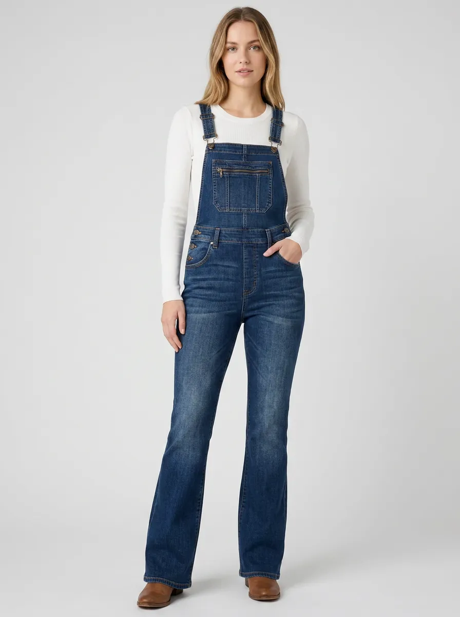 Women's Flare-Leg Denim Overalls
