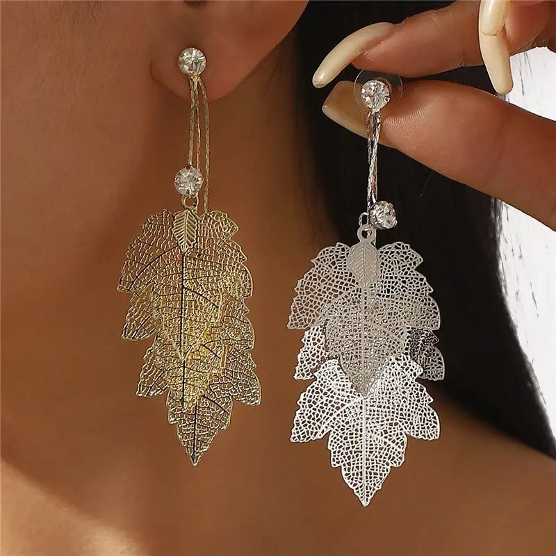 Leaf Geometric Metal Statement Earrings
