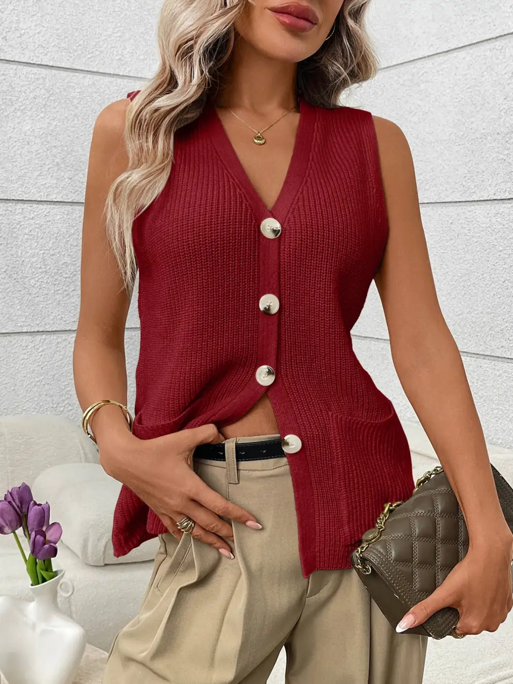 Button Down Knit Sweater Vest
