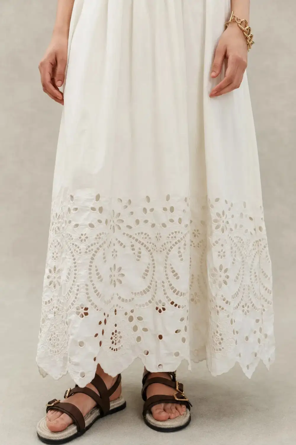 Embroidered Layered Cotton Cashmere Maxi Dress
