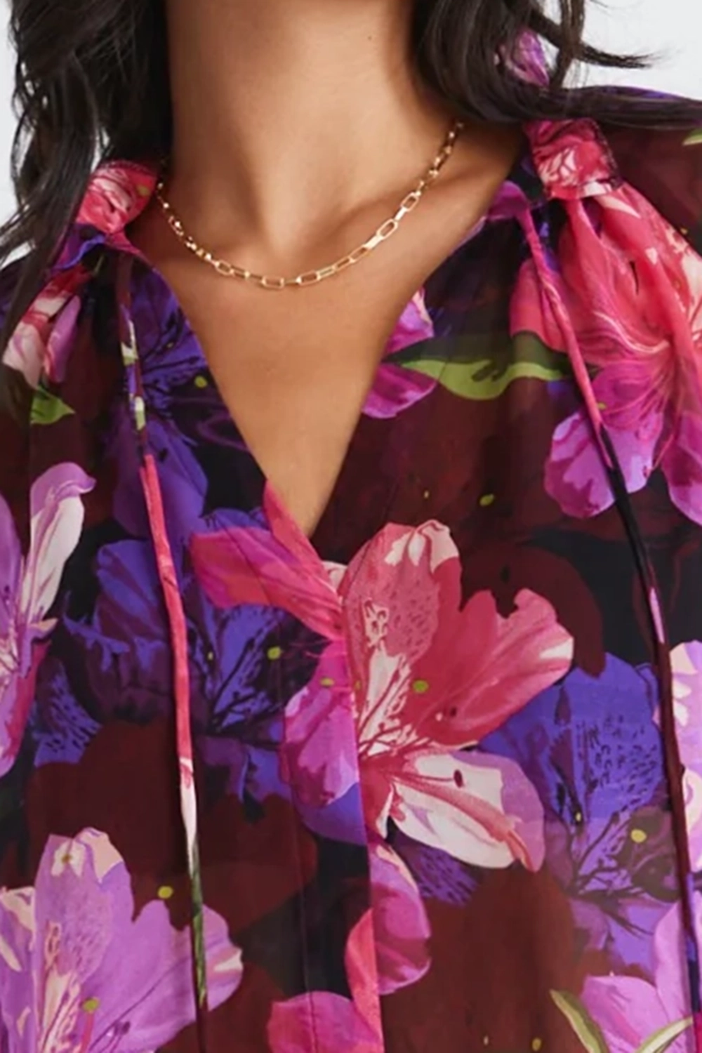 Purple Orchids Georgette Long - Sleeve Blouse