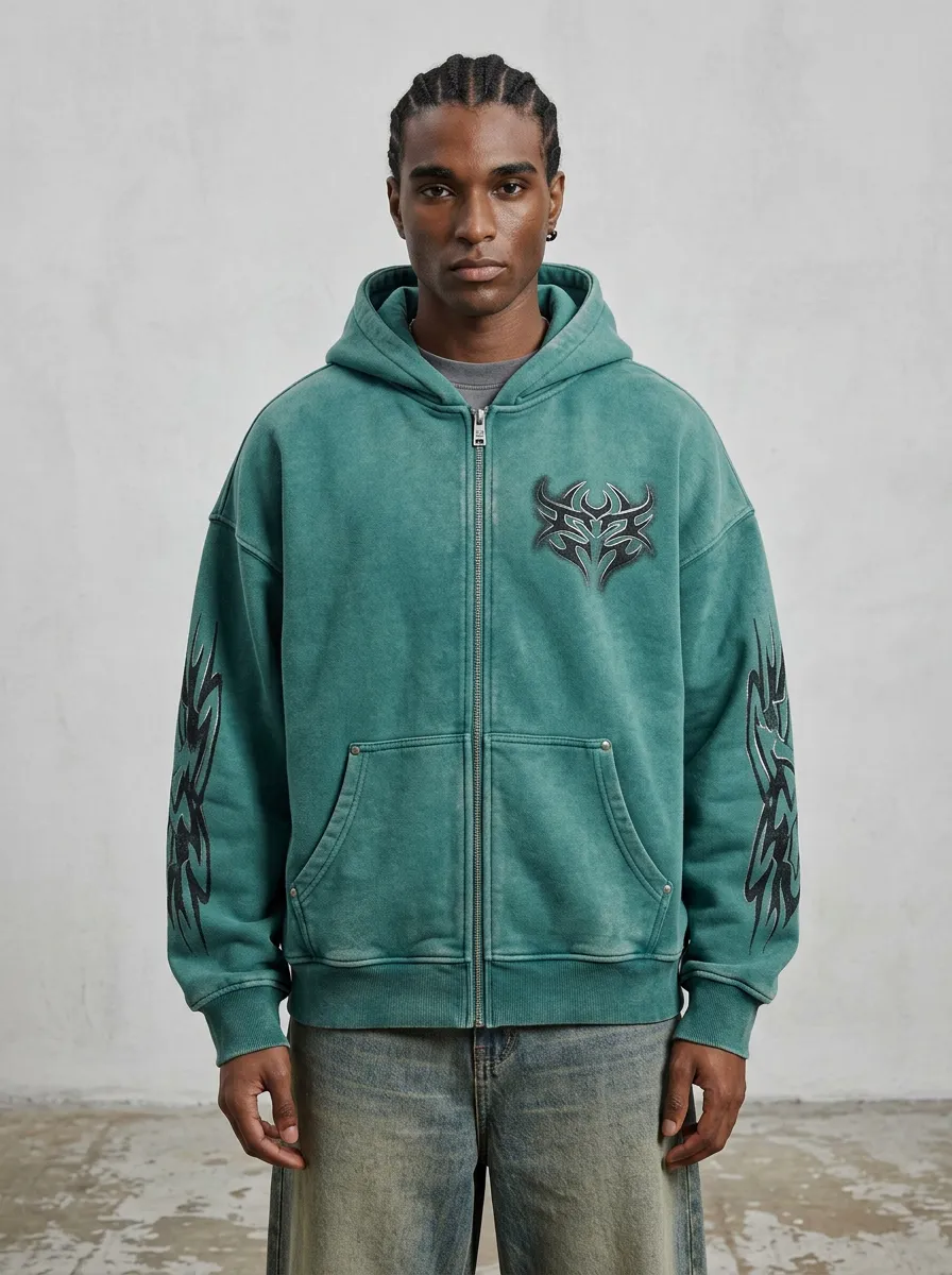Men's Streetwear Tribal Graphic Printed Zip-Up Hoodie