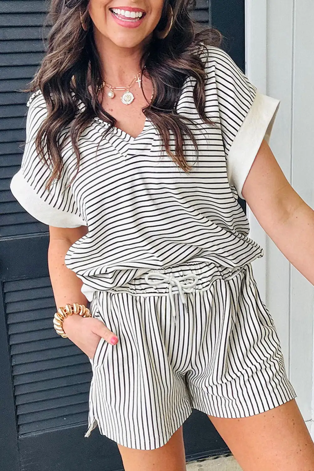 Stripe Relaxed Shorts Lounge Set Layer