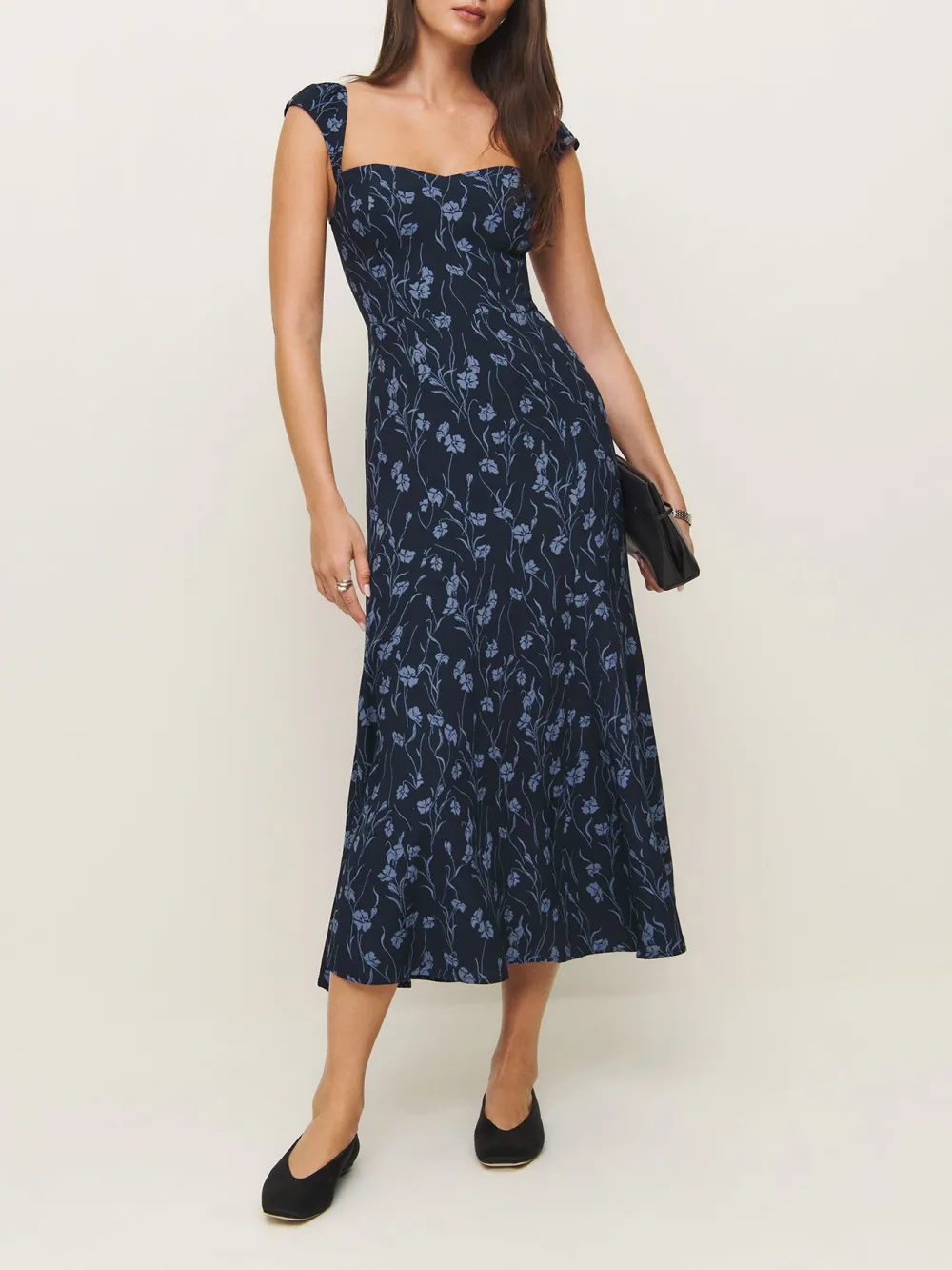 Square Neck Floral Print Midi Dress
