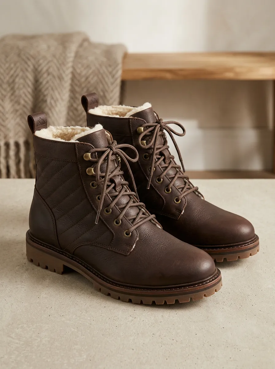 Active Leather Look Quilted Style Unisex Warm Boots