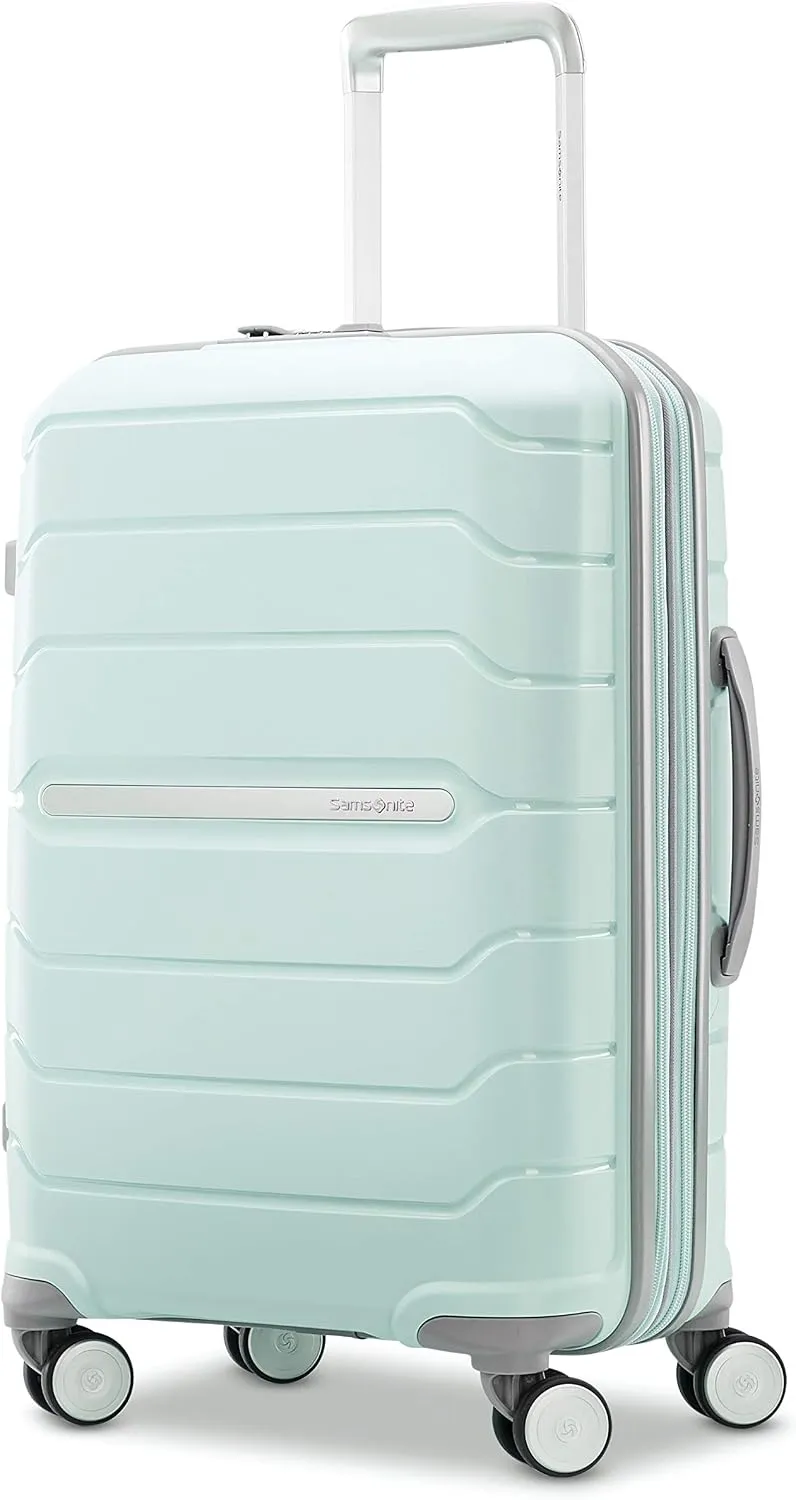 Samsonite Freeform Hardside Carry-On Luggage with Spinner Wheels - Hardshell Suitcase - TSA, Airline-Approved - Expandable Hard Shell, Smooth Rolling Wheels for Lightweight Travel - White/Grey