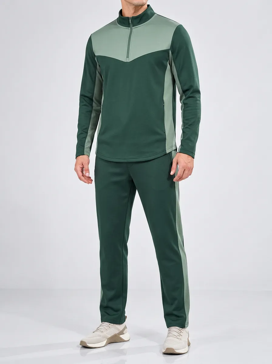 Men's Contemporary Colorblock Quarter Zip Sportswear Set